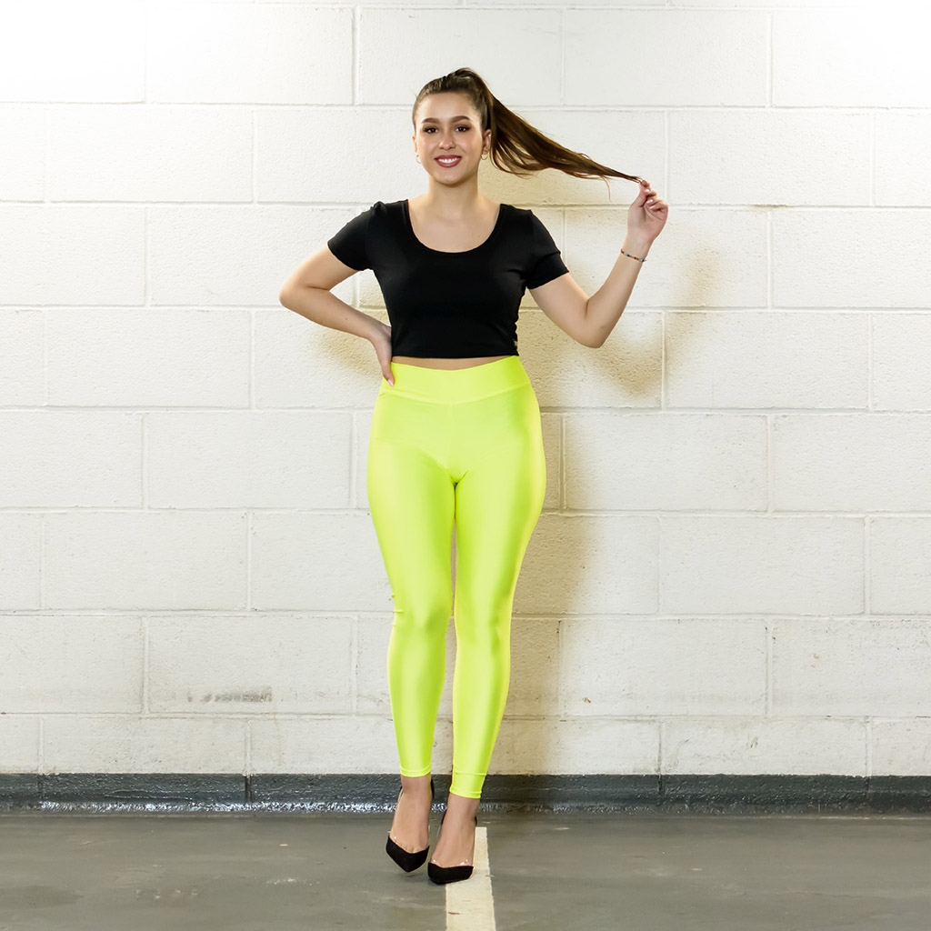Slovenské legíny Why fitness lesklé neon žlté