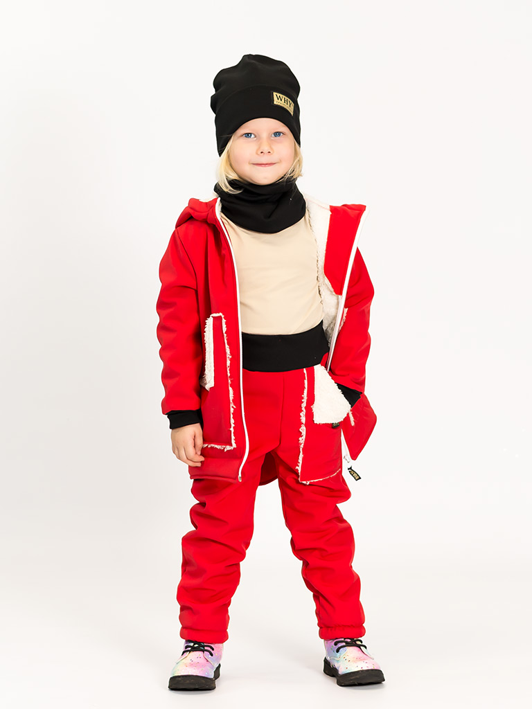 Softshellové nohavice Why s barančekom červené