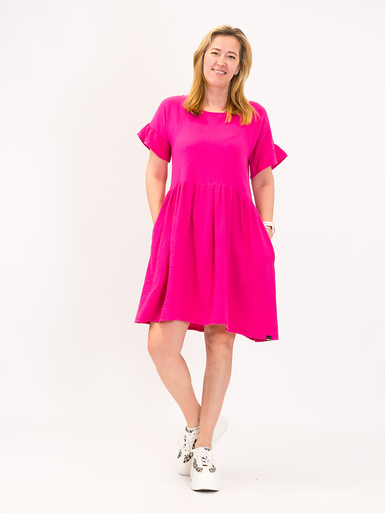 Slovenské mušelínové šaty Why Dorotka fuchsia