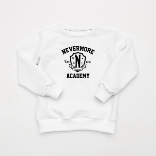 Detská mikina Wednesday Nevermore Academy biela